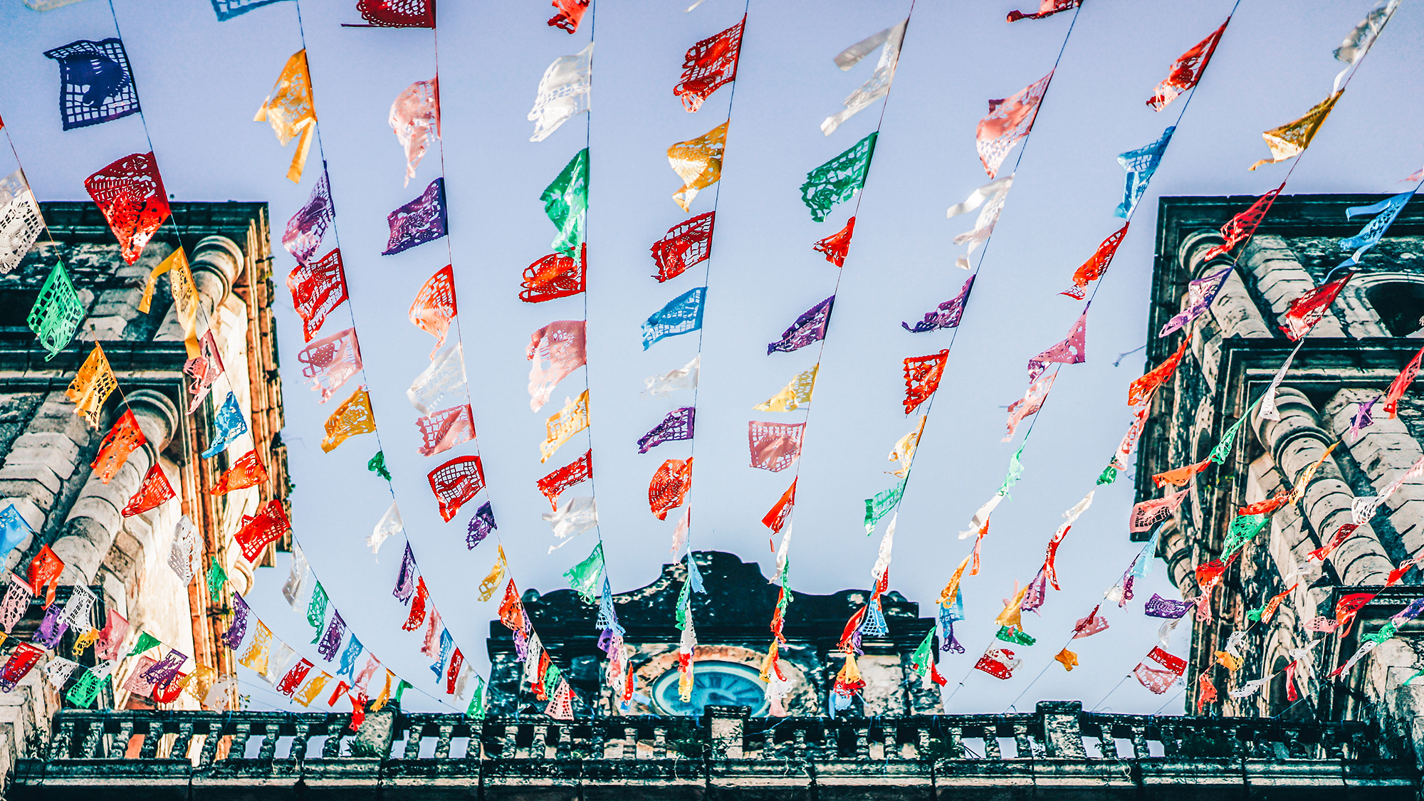 image of flags above street